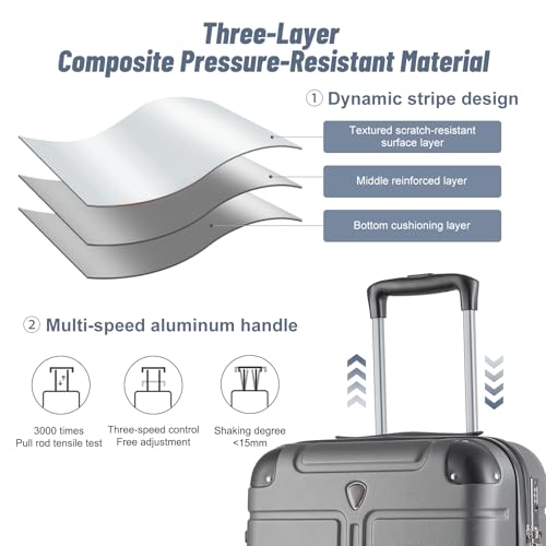 Hardside Carry On Luggage, TSA Lock PC+ABS Carryon Suitcases with Wheels, 20 Inch Carryon Luggage 22 x 14 x 9 Airline Approved with Cup Holder2