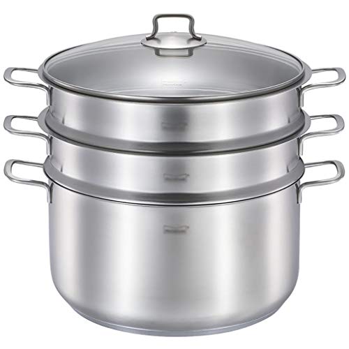 蒸し器 スープポット 3層 家庭用 蒸し器付き 32cm 厚みあり ガスコンロ 電磁調理器対応 10-12人用