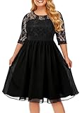 Pinup Fashion Plus Size Lace Chiffon Wedding Guest Dresses Women Cocktail Party Midi Dress Black Size 20 Plus Half Sleeve