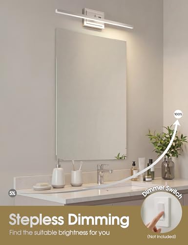 Image of VOLISUN Modern Bathroom Vanity Light 24 inch, Rotatable, 14W Dimmable 5CCT Led Bathroom Light Fixture Over Mirror, Brushed Nickel Bar Vanity Light for Bathroom Mirror Restroom-ETL Certificated