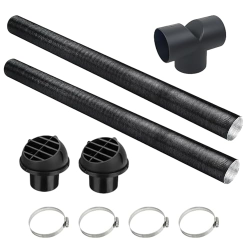 2 PCS Diesel Heater Ducting 75mm Diesel Heater Exhaust Pipe Accessories Heat Outlet Hose Aluminum 75mm Ducting with 1 Tee Pipe + 2 Tuyere + 4 Clips for Cars Trucks