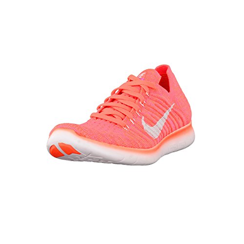 Nike Women's Free Running Motion Flyknit Shoes, Hyper Orange/ White - 6 B(M) US