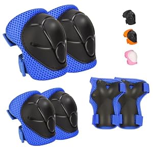 Kids Protective Gear Set – Knee Pads Elbow Pads with Wrist Guards for Ages 3-12 | 3-in-1 Safety Protective Gear for Skating, Cycling, Biking, Roller Skates, Scooters (blue, ‎S(3-7Years))