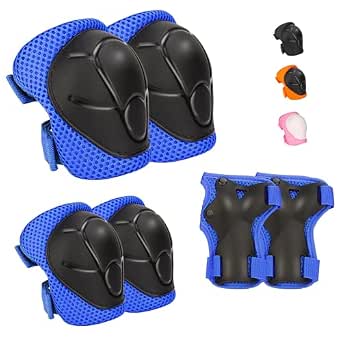 Kids Protective Gear Set - Knee Pads, Elbow Pads, Wrist Guards for Ages 3-12, 3-in-1 Safety Gear for Skating, Cycling, Biking, Scooters (Blue, S 3-7 Years)