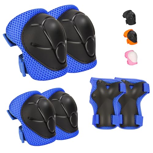 Kids Protective Gear Set - Knee Pads Elbow Pads with Wrist Guards for Ages 3-12 | 3-in-1 Safety Protective Gear for Skating, Cycling, Biking, Roller Skates, Scooters (Blue, M(8-12Years)) by ZLEIOUY - Used condition - CA$13.85