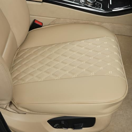 Image of Black Panther 1 Pair of PU Car Seat Covers, Full Wrapping Front Bottom Seat Protector Compatible with 95% Vehicles, Anti-Slip (W 21.26''xD 20.86 inch), Beige