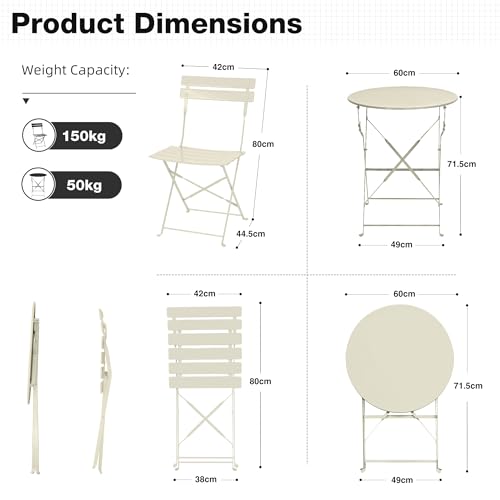 Table de bistrot pliable et chaises abricot résistantes aux intempéries