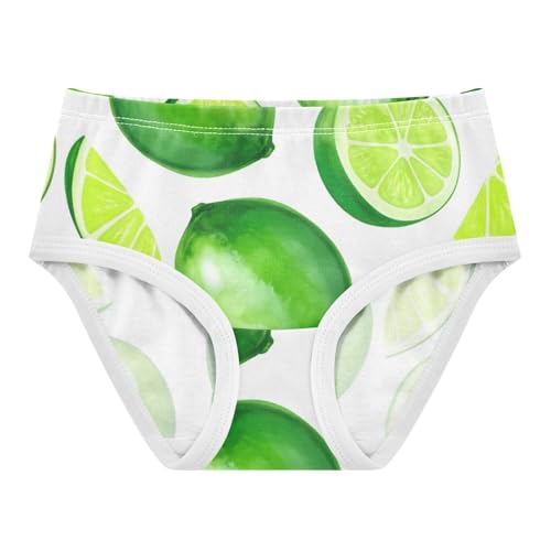 Green Lemon Watercolor Limes White Girl Panties Cute Toddler Underwear Floral Cotton Fun Briefs Undies Kids 2t