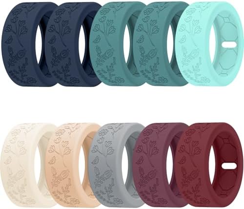 10 Pack Floral Engraved Cover for Oura Ring Gen 4/ Gen 3, Anti-Scratch Soft Silicone Cute Flower Pattern Oura Ring Case Protector for Working Out, Gym & Daily Use