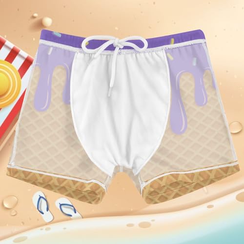 Boys Swim Trunks Quick Dry Bathing Suit Medium Purple Ice Cream Cone Toddler Swim Shorts Boardshorts 3-104