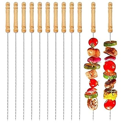 GTS Barbeque Stick Long Steel Rods with Wooden Handle for Easy Making Chicken Tandoor, Paneer Tikkas, Seekh Kabab Etc. (6)