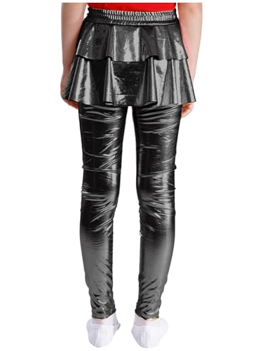 ACSUSS Kids Girls Metallic Ruffle Skirted Leggings Shiny Culottes Pants Stretchy Tights Sparkly Footless Pantskirt2