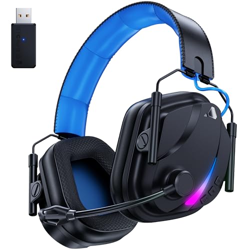 Vakedy Cuffie Gaming Wireless, Cuffie Bluetooth PS5, Cuffie Gaming Wireless PC, con Microfono Cuffie Bluetooth per PS4, PS5, PC, Nintendo Switch, Mobile, Durata di Oltre 50+ Ore - Nero/Blu