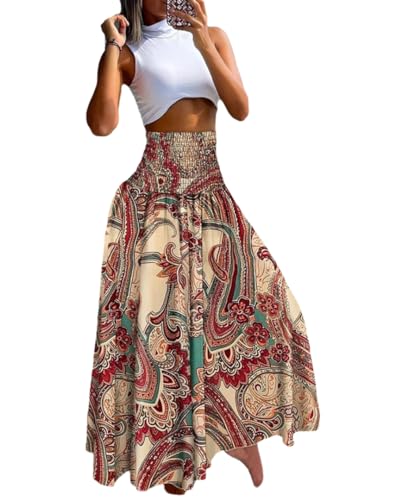 Amazon.com: THLAI Womens Skirt Maxi Skirt Tropical Print A-Line