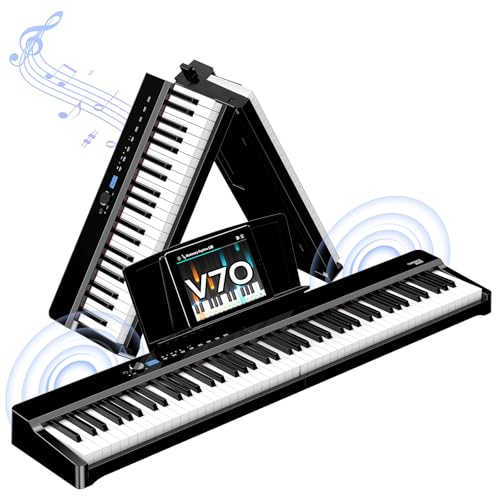 TERENCE V70 Piano numérique pliable 88 touches lourdes Piano électrique avec 4 haut-parleurs 20W*2+5W*2 Clavier piano avec Bluetooth Casque inclus...