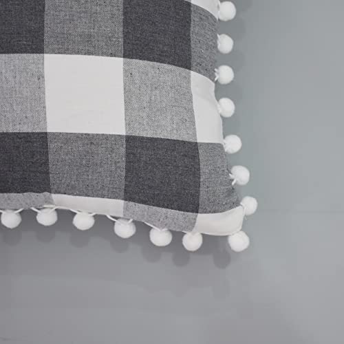 Buffalo Check Pillow Cases Plaid Decorative Gingham Throw Pillow Covers With Pom-Poms Cotton Retro Farmhouse Cushion Case For Sofa Couch Car Square Pillowcase 12 X 12 Inch 2 Pcs Grey White #TOP4