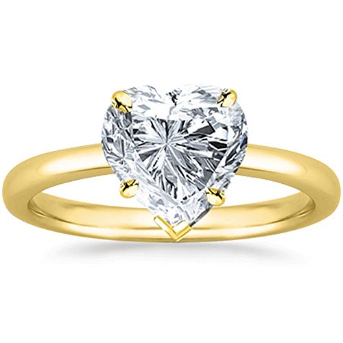 14K Yellow Gold 1-5 Carat Lab Grown Solitaire Heart Cut IGI Certified Diamond Engagement Ring (H-I Color VS2-SI1 Clarity)