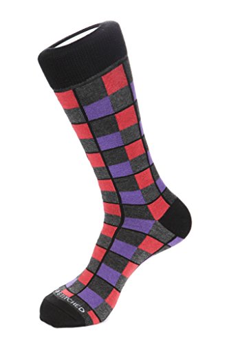 Checker GridCrew Sock Fits Size 8 to 13 Dark Heather Grey/Black/Coral