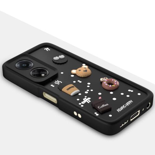 Image of Bintage Cute Fun Ball | Taddy Cartoon 3D Smiley Coffee Cup | Milk Donut | Full Protection Rubber Back Cover Compatible for Oppo CPH2527 /Oppo F23 5G - Black