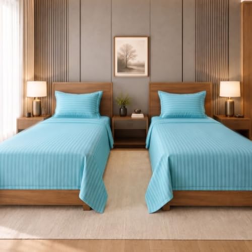 Image of Living Roots Glace Cotton 180 TC Single Bedsheet Set with 2 Single Bedsheets & 2 Pillow Covers |60 x 90 Inches |Soft, Breathable & Durable |Fits Mattress up to 4 Inches |No Colour Bleeding (Sky Blue)