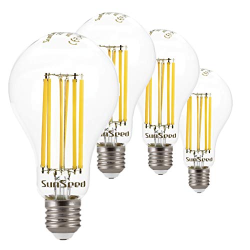 SUNSEED 4 X E27 16W (Equivalent to 142W) Sapphire Filament LED GLS Light Bulb A75 Neutral White 4000K, Pack of 04 - Neutral White 4000k