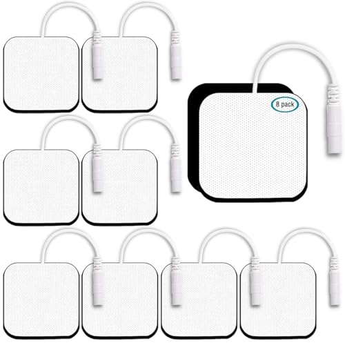 Image of TENS Unit Electrode Pads 2x2 inch - 8 Pack (4 Pairs) 50 Reusable Uses, 2mm Pin Replacement Pads, High-Conductivity Carbon Film, Latex-Free Hydrogel, CE & RoHS Certified, for AUVON, TENS 7000, Etekcity