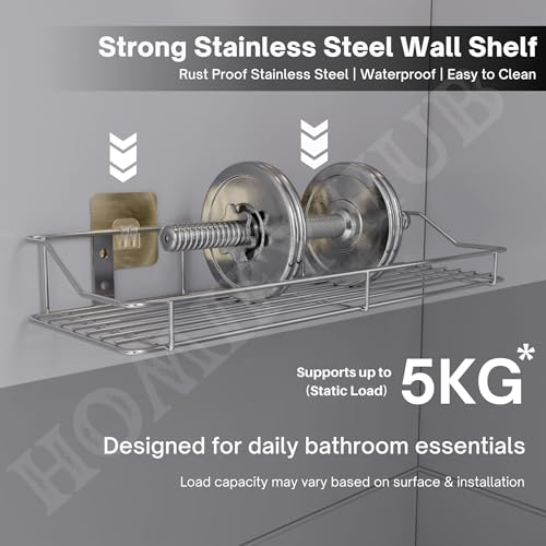 Image of 8 Pcs Bathroom Organiser Without Drill | Self Adhesive Wall Shelf Organizer & Soap Stand for Kitchen Bathroom | Toothbrush & Shampoo Holder Wall Shelf Stand (Silver)
