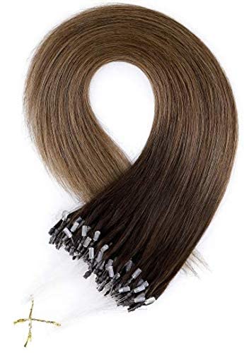 Hairro Micro Bead Human Hair Extensions 18 inch #2T6 Dark Brown to Light Brown