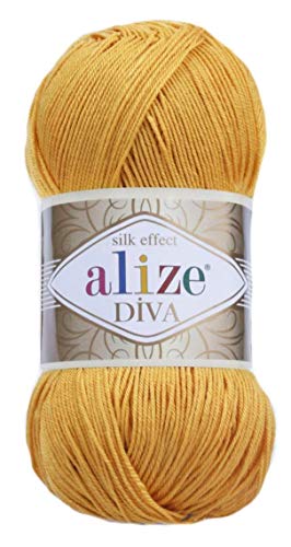 Alize Diva Silk Effect 100% Microfiber Acrylic Yarn 1 Ball skeins 100gr 383yds Color (488 - Saffron)