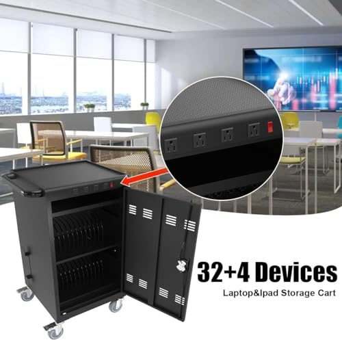 TIOPLY Laptop Charging Cart, 36 Device Tablet Storage Carts for iPad Up to 16.3-inch Screen Size, Mobile Charging Station for Classroom, with Cord Organizer,Black