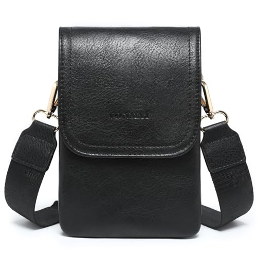 VONMAY Vegan Leather Small Crossbody Bags for Women, 3 Compartment Cell Phone Wallet Purses with Adjustable Guitar Strap