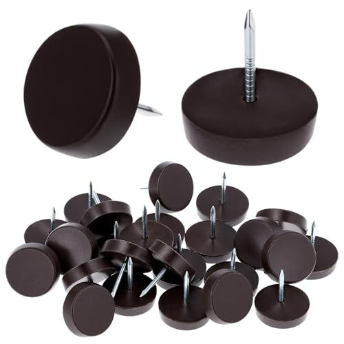 QWORK Brown Nail On Furniture Glides 3/4 Inch 25 Pcs Chair Leg Floor Protectors for Wooden Furniture Anti Scratch Noise Reducing Pads