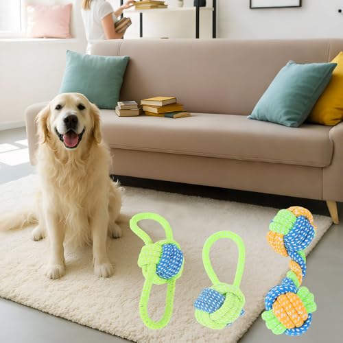 Rongrongago 7 Stück Hundespielzeug-Set, Hundespielzeug Seil, Strapazierfähiges Kauspielzeug Hund, Geeignet Für Welpen, Kleine Hunde, Mittelgroße Hunde (Grün)