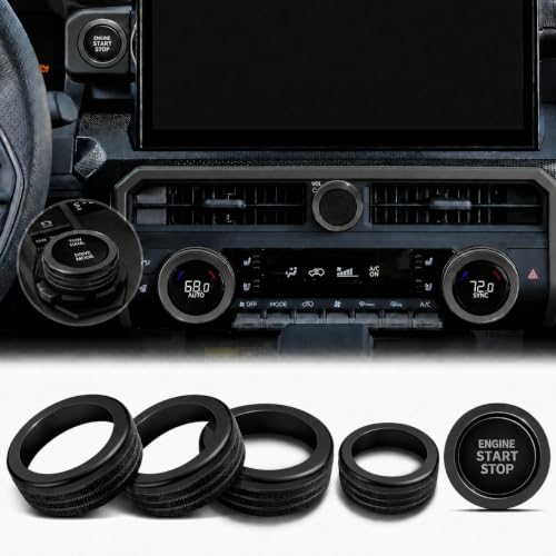 Image of for Toyota Tacoma 2024-2026 & 4Runner 2025-2026, 14-Inch Screen Aluminum Alloy Knob Cover Trim - Fits Push Start, AC, Volume & 4WD Gear Switch (Black, 6-Piece Set)