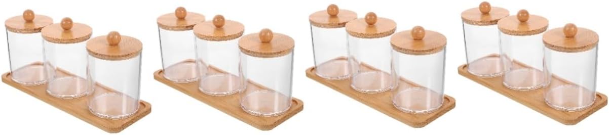 Ciieeo 4sets Transparent Cotton Swab Holders with Lid Makeup Organizer for Vanity Bathroom Office Functional Storage Containers for Cotton Pads Swabs