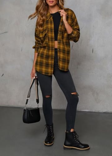 Image of Lacozy Womens Buffalo Plaid Flannel Shirt Long Sleeve Collar Button Down Blouses Tops