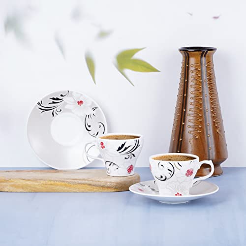 Image of Dandy Lines Liza White Tea Cups, Plain Solid, Luxury Tea Cup and Saucer Set, Ideal for Tea Time, Ceramic, Pack of 12, Microwave & Dishwasher Safe, Great for Hosting & Gifting