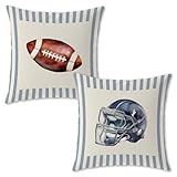 Trenstise Vintage Blue Striped Football Pillow Covers 18x18, Football Lover Player Fan Gifts, Footballs Helmet...
