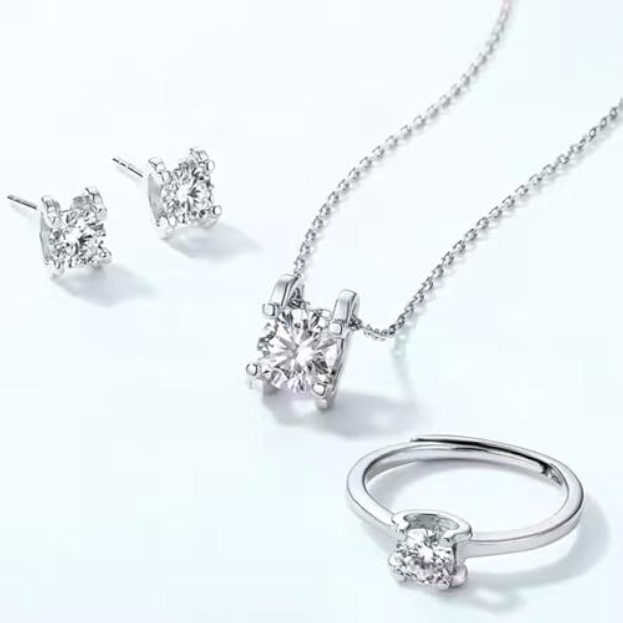 Silver Plated Cubic Zirconia Necklace Pendant Chain Set