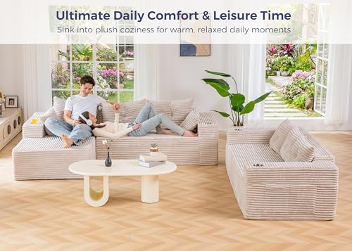 Image of MAXYOYO Modular Sectional Couch with L-Shape Chaise and Loveseat, Modern Boneless Couch for Living Room, Oversized Sofa with Deep Seat, No Assembly Required, Grayish Beige