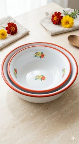 Image of 2 Piece Cooking & Mixing Bowl Set | Gas Stove Safe Heat Resistant Bowls (1000ml + 2500ml) | Durable Heavy Duty Wide Base Kitchen Serving Set