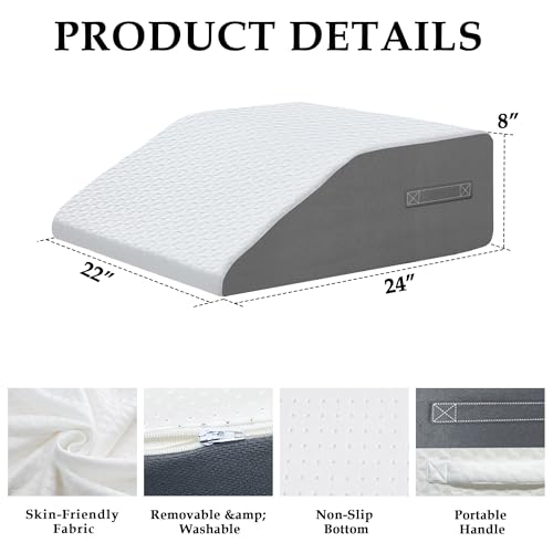 Image of 8 inch Leg Elevation Pillow, Memory Foam Wedge Pillow for Leg & Knee Support | Knee, Hip & Ankle Support. Elevates Legs For Comfortable Sleeping, Resting, And Recovery With A Supportive Wedge Shape.