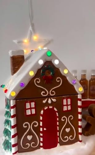 Large Cookie Jar LED Gingerbread House Shape Cookie Container with Removable Lid Ceramic Christmas Cookie Jar Decorative Treats Storage Container Kitchen Decoration Christmas Light Up Biscuit Jar