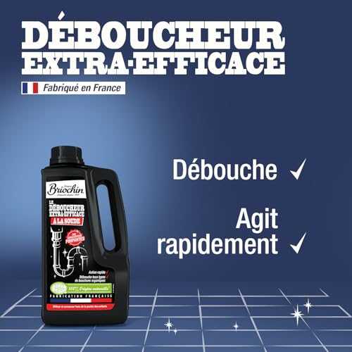 Jacques Brioschin Déboucheur Soude Extra Efficace 100% Naturel - Débouche tous types de bouchons - Action Rapide - 900ml