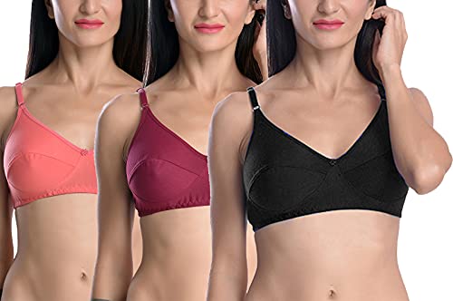 Image of StyFun Women Cotton Bra Non-Wired Bra, Non-Padded, Full Coverage Bra, Everyday Bras, Cup-B, Multicolor, Combo Pack