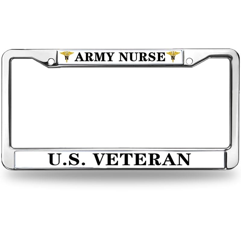 Image of Army Nurse Veteran License Plate Frame, Stainless Steel Metal Auto Tag Cover