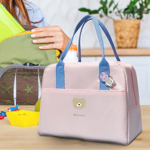 Image of Nibbler Insulated Lunch Bag for Office, School, Men, Women, Tiffin Pouch Bag, Hot & Cold Lunch Box Bags for Boys, and Girls (Pink)
