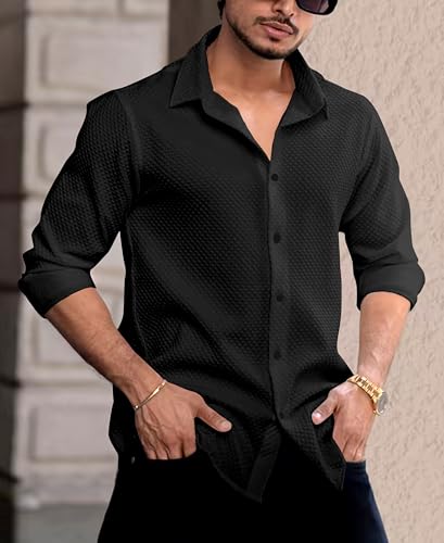Image of Men's Linen Casual Shirt | Long Sleeve Button Down | Textured Design | Regular Fit Summer Wear | Lightweight & Stylish Shirt for Men