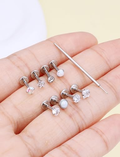 Prjndjw Threadless Nose Rings Stud 20G 18G 16G Flat Back Nose Stud Surgical Steel Push In Nose Rings Opal Heart CZ Hypoallergenic Nose Piercing Lip Medusa Tragus Studs Earrings Piercing Taper2