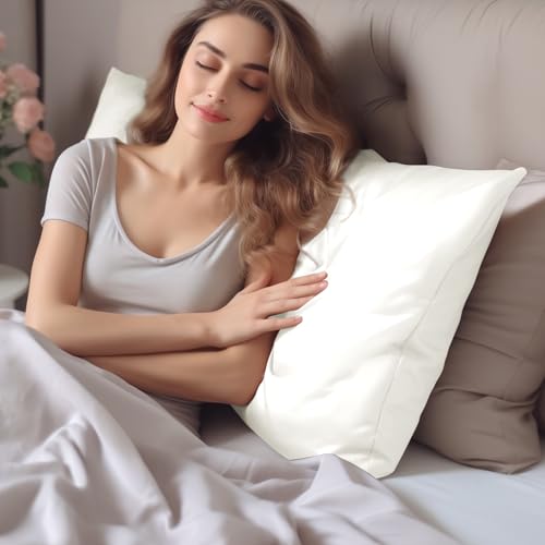 Image of INFIIXSO Silk Pillow Cases 2 Pack Standard Size, Ultra Smooth & Soft Mulberry Silk Pillow Case for Hair and Skin, Breathable Cooling Silk Pillowcase with Hidden Zipper (Cream, 20x26 Inches)